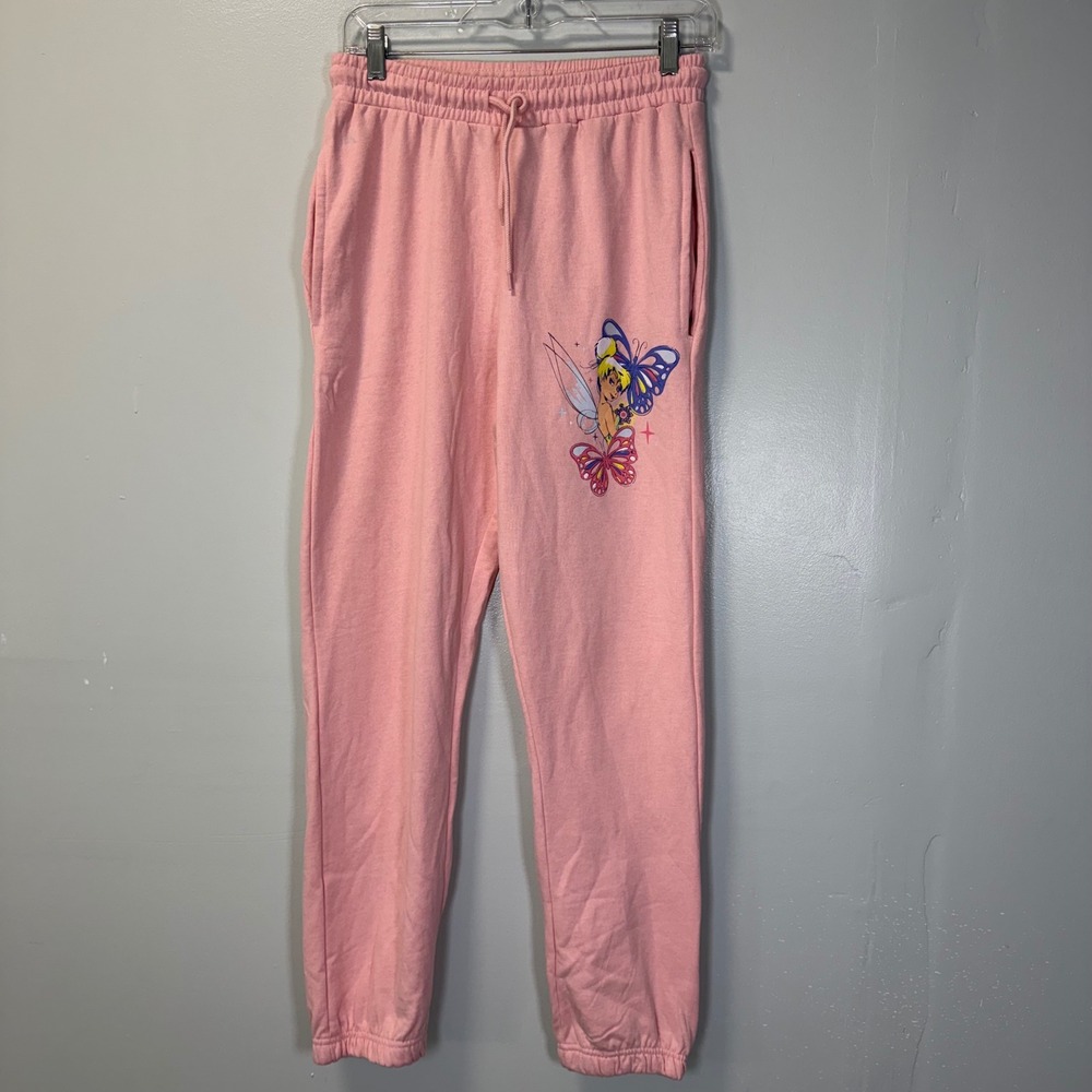Disney Tinker Bell Pink Graphic Jogger‎ Sweatpants Womens Small Butterfly Fairy